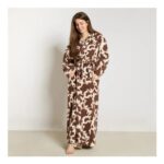 Animal Print Teddy Fleece Dressing Gown – Brown