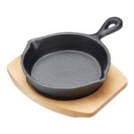 Artes Cast Iron Non-Stick Frying Pan with Wooden Board, 13cm