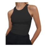 Artfish Womens Ribbed Racerback Tank Top, Black, XL