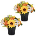 Artificial Grave Flower Pots for Cemetery, 2 Pcs, Yellow Orange Sunflower, SB Befome-UK / FBA