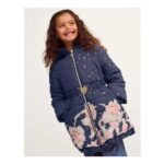 Aurora Floral Print Padded Coat – Blue