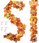 Autumn Decorations 2 Pack Artificial Maple Leaf Garland, 5.9ft Autumn Garland for Home, Fireplace, Mantel, Staircase & Door, Autumn Decor with Artificial Autumn Leaves, Thanksgiving Fall Decorations