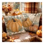 AwzyGous Set of 2 Autumn Pillow Covers, Pumpkin Leaves, 18×18