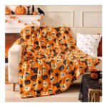 BEDELITE Halloween Fluffy Sofa Throw Pumpkin & Bat 152×203 Cm