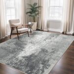 BEIMO Washable Rug 120x170cm, Low Pile Area Rugs, Abstract Ash Silver