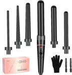 BESTOPE PRO Hair Curler 6-in-1 Curling Wand Set, Curling Iron with 2 Temperature Control, Curling Tongs with Heat-Resistant Glove and 2 Hair Clips
