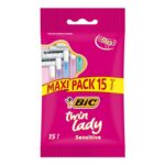 BIC Twin Lady Sensitive Disposable Razors, 2-Blade, Pack of 15