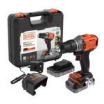 BLACKDECKER POWERCONNECT 18V Cordless Hammer Drill with 2 x 2.0Ah Batteries, 1A Charger and Kitbox, Variable Speed and Hammer Action