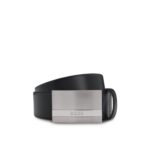 BOSS Baxton Mens Size-35 Italian Leather Belt with Logo Buckle