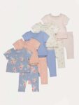 Baby Girls Blue Floral Short Sleeve Tops and Leggings 5 Pack – Free C&C