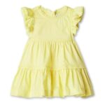 Baby Girls Cotton Sateen Dress, Fit & Flare, Yellow, 6-9M