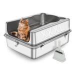 Bartuke Stainless Steel Cat Litter Box, XXXL Semi-Enclosed Removable Tray