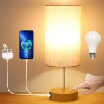 Bedside Lamps, Touch Lamps Bedside with USB-A and USB-C Charging Ports, 3-Way Dimmable Table Lamp with Linen Fabric Shade and Bulb, for Bedroom, Study, Office, Living Room