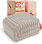 Bedsure Fleece Throw Blanket for Bed – Fluffy Throw, Beige, 130×170 cm