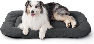 Bedsure Washable Fleece Dog Crate Mat Non Slip Bottom, 120x74cm, Dark Grey