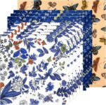 Beeswax Wraps Set Of 9 Pieces (1L, 3M, 5S) Reusable Made From Organic Cotton Eco-Friendly Fresh Food Cover Alternative For Bread, Sandwiches, Fruit Blue Flower