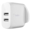 Belkin WCB002MYWH Boost Charge Dual USB-A 24W Wall Mobile Device Charger, White