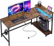 Bestier 147CM L-Shaped Desk with Power Outlets & LED Lights, Reversible Corner Desk with Shelves & Hooks – Sold by Bestier Home EU / FBA