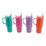 Bestlsy 40oz Pink Stainless Steel Tumbler with Handle, Insulated, Straw