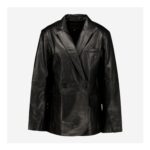Black Double-Breasted Leather Blazer