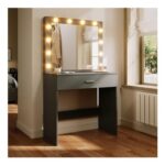 Black Dressing Table with LED Mirror Lights, 3 Modes, 40x80x140cm