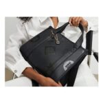 Black Logo Embossed Tote Bag – One Size