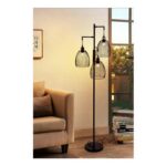 Black Modern Industrial Style 3-Head Floor Lamp with Irregular Shade