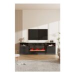 Black Recessed Electric Fireplace TV Stand with Remote Control