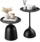 Black Side Tables Set of 2, Round Metal Accent Tables, Modern Nordic Minimalist Coffee Tables, Small Wrought Iron Side Tables for Living Room, Bedroom, Office