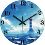 Blue Nautical Glass Wall Clock 14 Inch Battery Operated