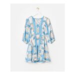 Blue & White Floral V-Neck Mini Dress