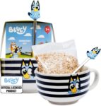 Bluey Breakfast Set with Ceramic Bowl & Spoon – 100g Porridge Oats for 2 Servings, Microwave Safe Bowl Featuring Bluey & Bingo, Kids Breakfast Kit – Bluey Gifts for Girls & Boys, Birthday, Fathers Day