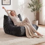 Boneless Floor Sofa – No Assembly Required Couch in a Box, Armless Small Accent Chair in Soft Shiny Fleece,Bean Bag Chair for Living Room, Bedroom, Apartment & Office