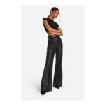 Boohoo Leather Look High Waisted Flared Trousers – Black (Sizes 12 & 16)
