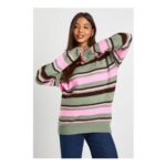 Boohoo Stripe Knitted Oversized Crew Neck Jumper
