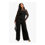 Boohoo plus Mesh Ruched Wide Leg Jumpsuit – Black