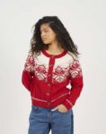 Brave Soul Snowflake fairisle christmas cardigan in red sold & shipped by Whispering Smith Ltd