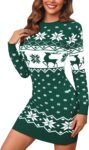 Bresdk Christmas Jumper Dress for Women Winter Long Sleeve Xmas Sweater Ladies Novelty Reindeer Snowflakes Knitted Pullover Bodycon Mini Tunic Knitwear