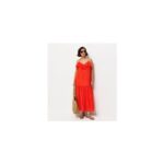 Bright Red Ruffle Trim Cami Midi Dress