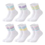Briyat Womens Tennis Crew Socks, Cotton Cushioned, 6-Pack, Size 6-8
