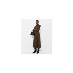 Brown Animal Print Long Sleeve Midi Shirt Dress