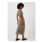 Brown Animal Print Twist Front Midaxi Dress