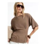 Brown Textured Batwing Sleeve Top