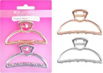 Brushworks Elegant Metal Claw Clips 2 Pack Gold & Silver Luxe Finish Hair Accessories with Secure Grip, Comfortable Rounded Teeth, Stylish Updo & Half-Up Styles, Thick & Long Hair