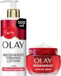 Bundle of Olay Niacinamide Regenerist Body Lotion, 24HR, Vitamin B5 B3, Glycerin, 500ml Olay Regenerist Day Face Cream SPF 30 – Face Moisturiser with Sunscreen, Niacinamide 50ml