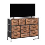 CAIYUN Fabric Drawer Chest with Power Outlet, TV Stand, Brown