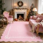 CAROMIO 160x230cm Modern Scalloped Bow Rug Washable for Living Room Pink