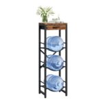 CHOEZON 5-Gallon Water Jug Holder, 3-Tier Shelf with Drawer, Black/Brown