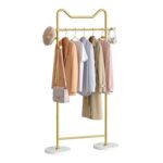 CHOEZON Clothes Rack with Hooks and Marble-Look Bases, Gold