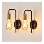 COMELY 2 Pack Vintage Wall Lights – Black and Brass, E27